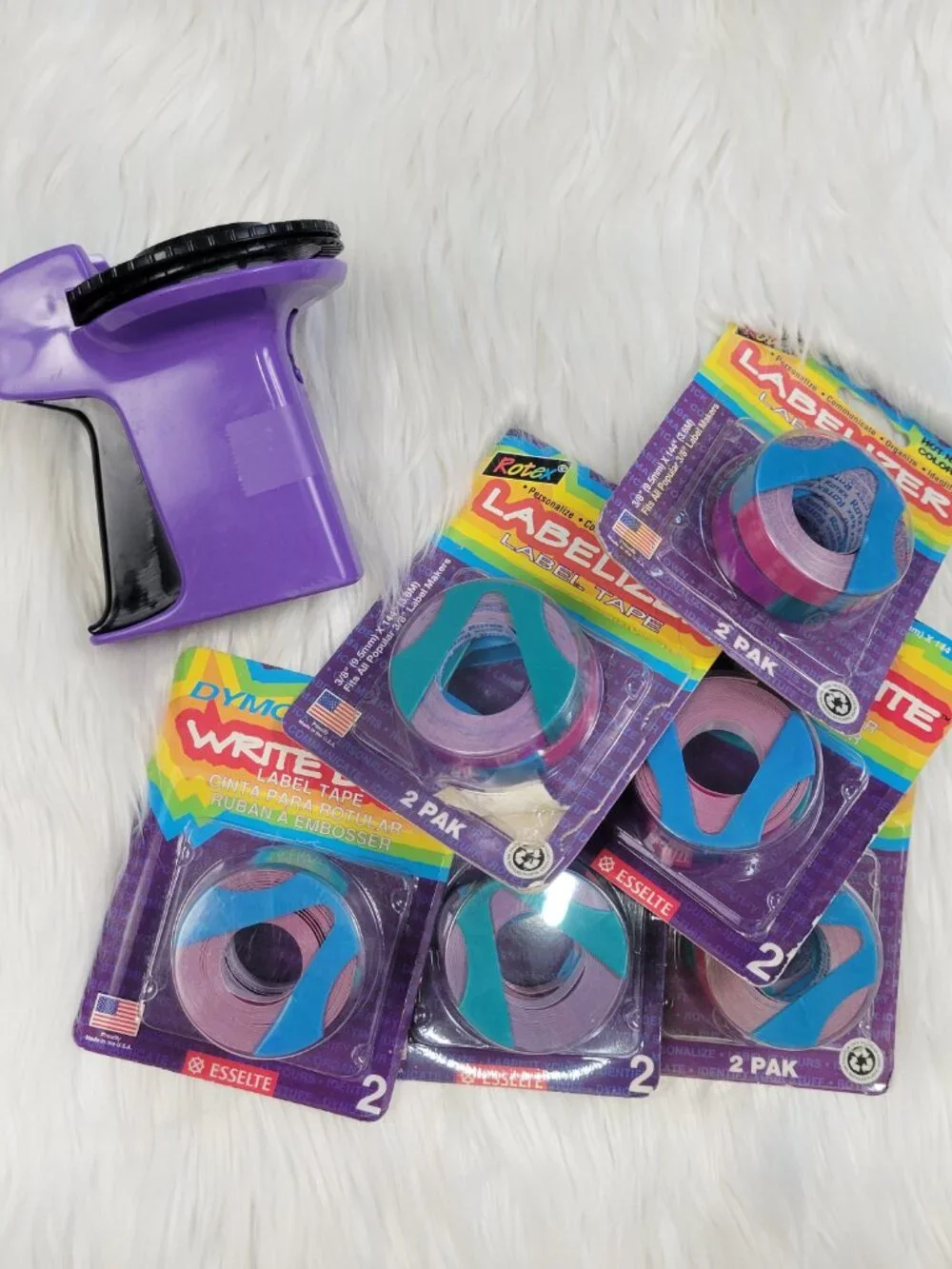 Vintage Rotex Label Maker & Dymo Write Brite & Labelizer Pink Purple Tape Sealed